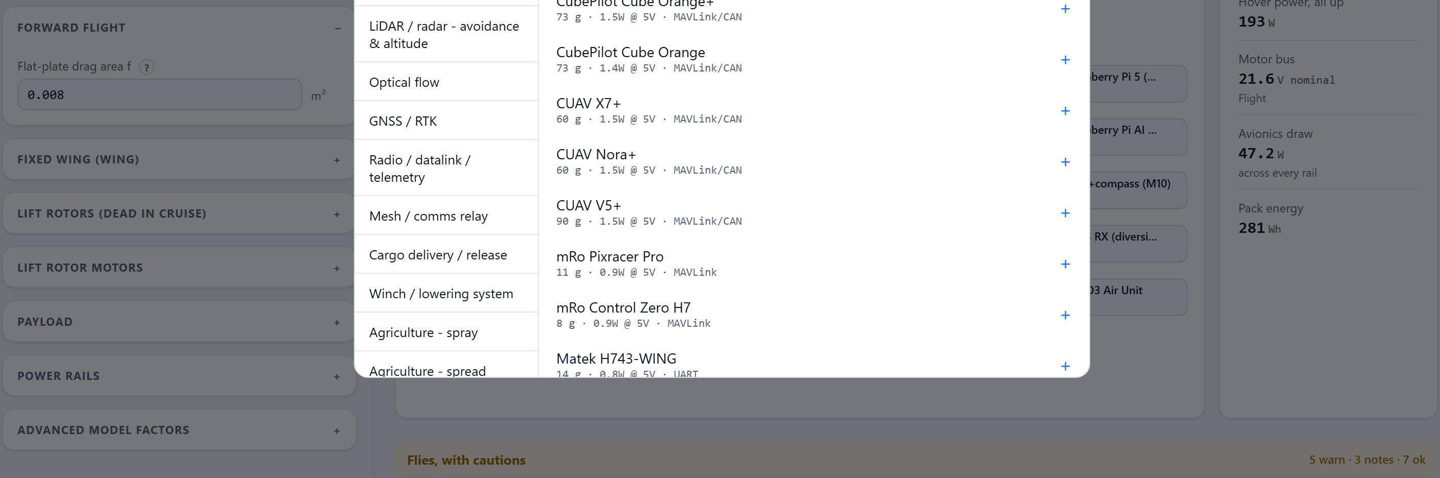 The Forward flight group for a quadplane build